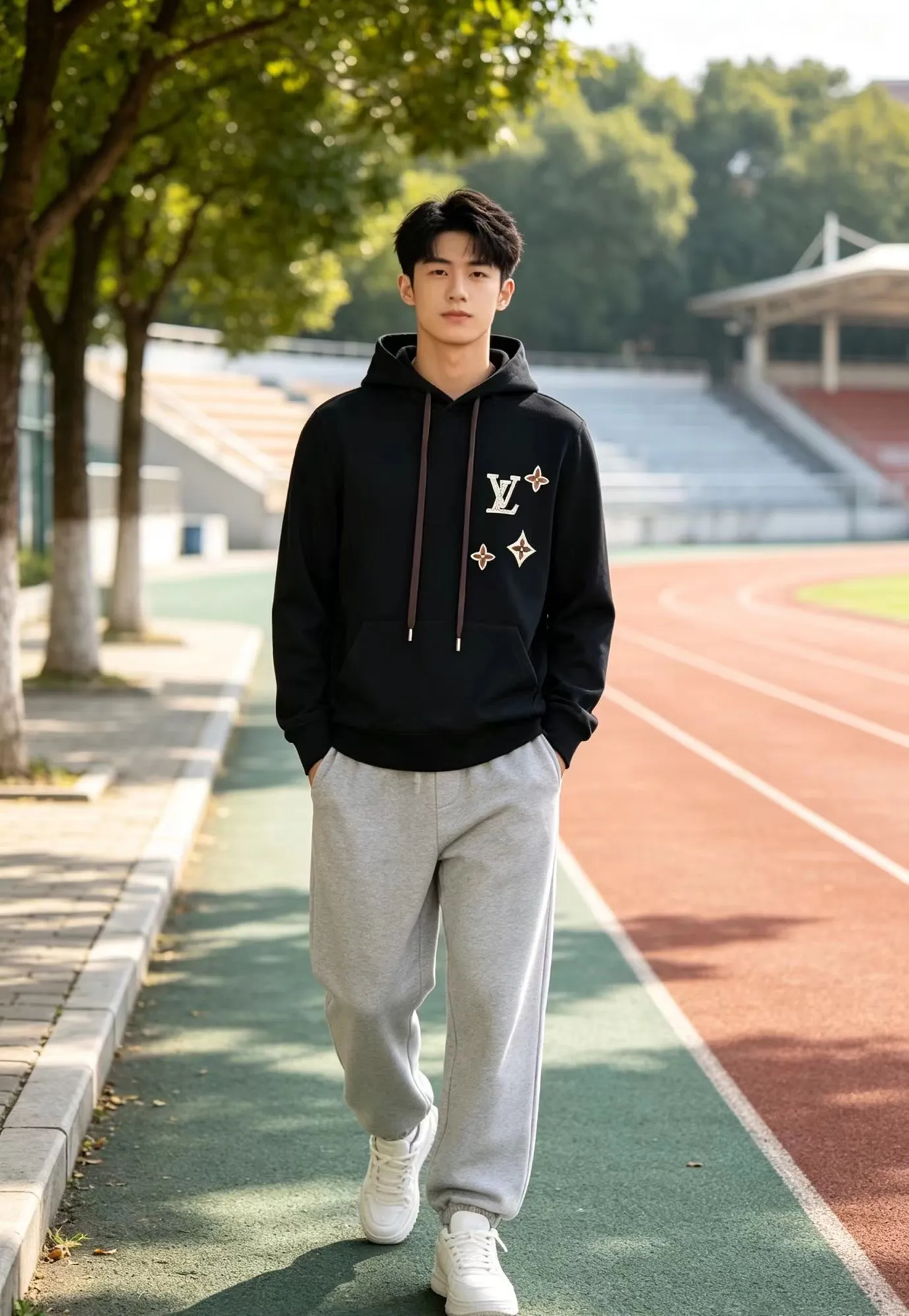 Louis Vuitton/Louis Vuitton rivet presbyopic letter hooded sweatshirt